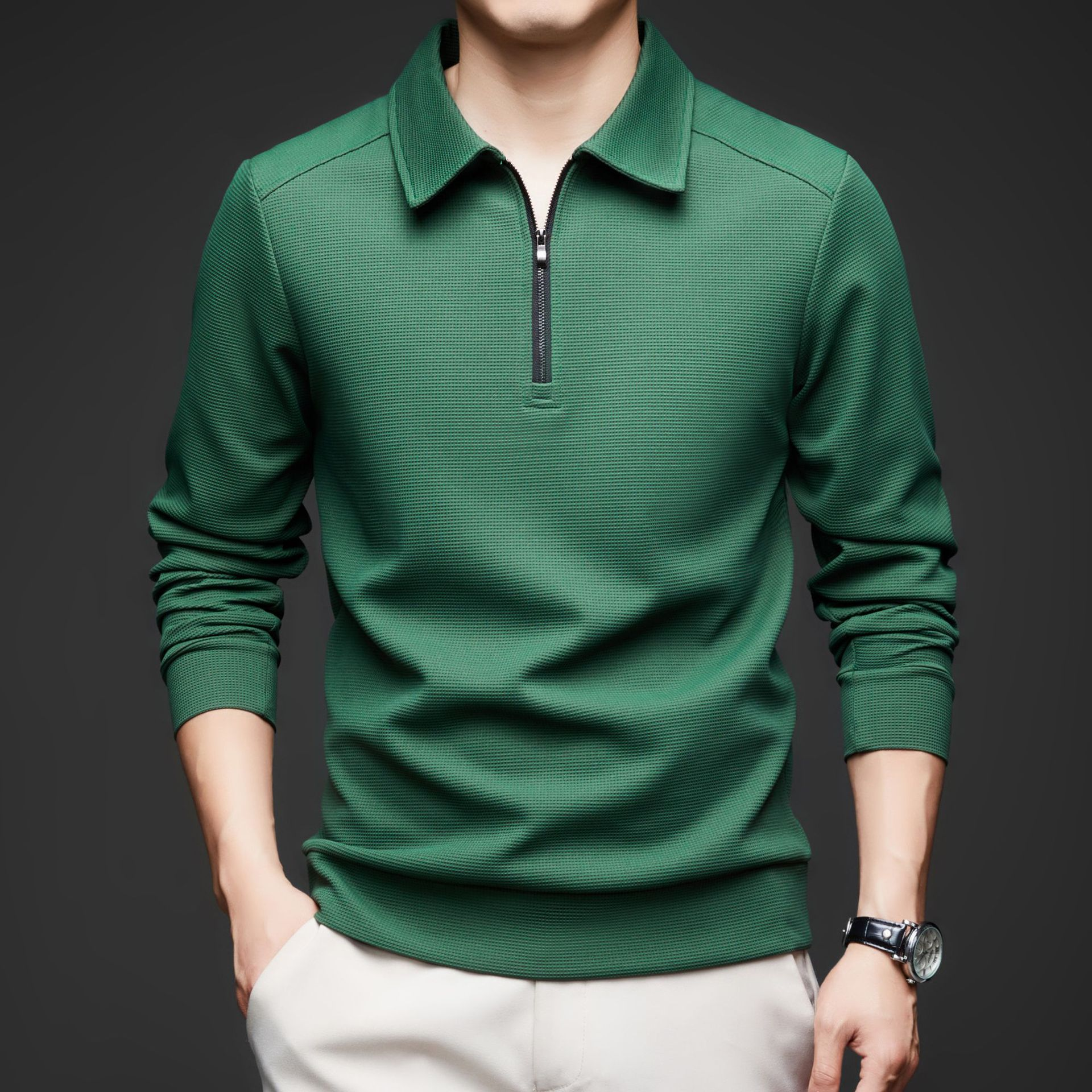 Easton Men’s Quarter Zip Pullover – Textured Stretch Knit Tailored Fit