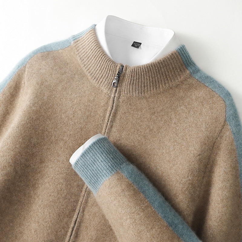 Elly Men’s Cashmere Jacket – Lightweight Zip-Up with Contrast Sleeve Detail