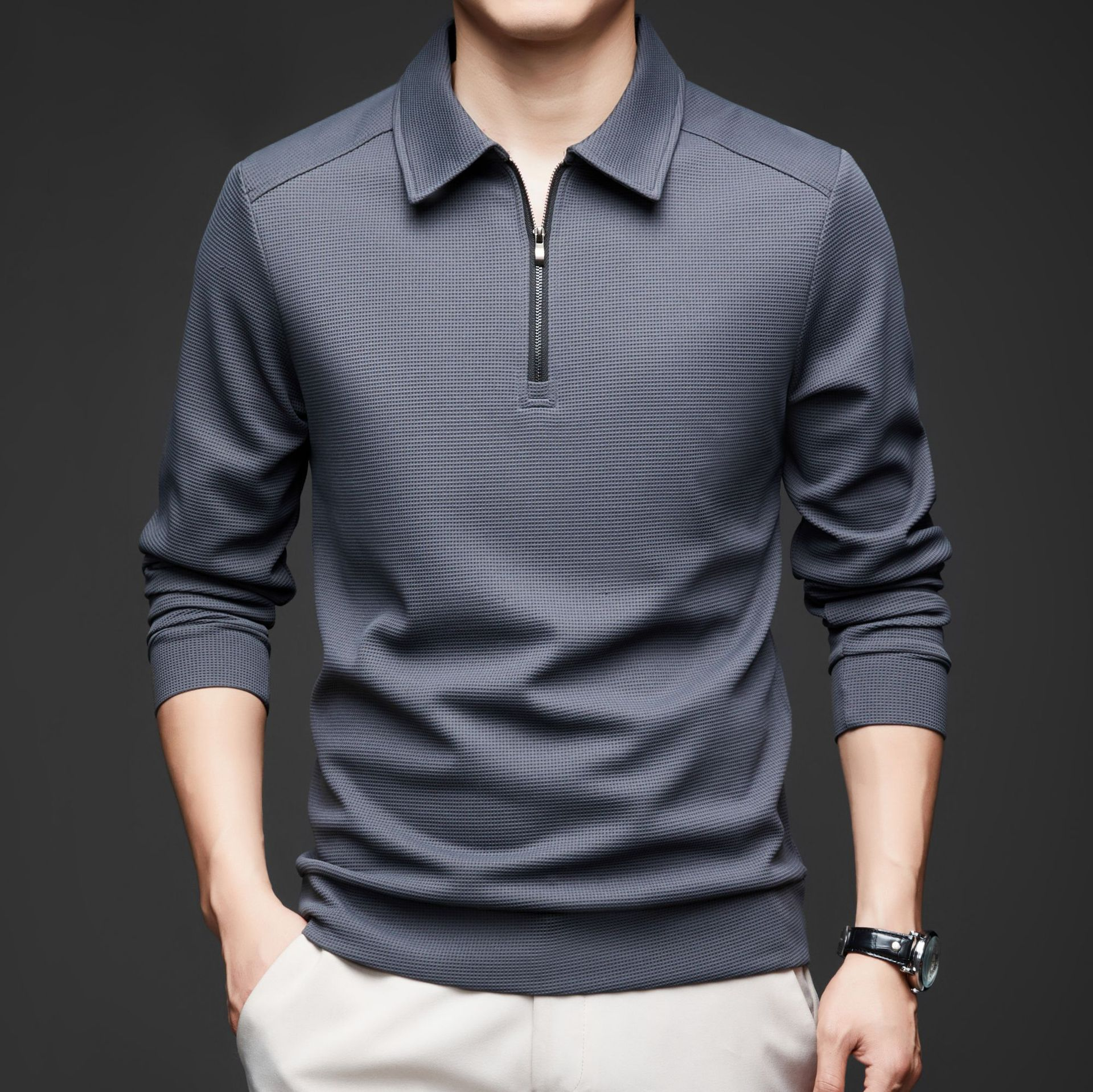 Easton Men’s Quarter Zip Pullover – Textured Stretch Knit Tailored Fit