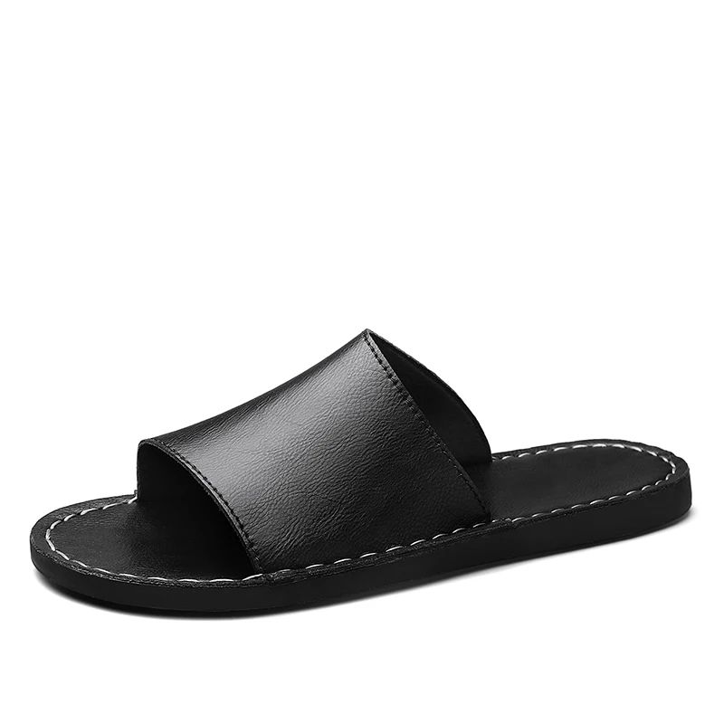 Romeo Genuine Leather Slide Sandal – Hand-Sewn Cushioned Summer Footwear