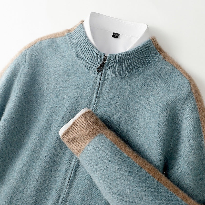 Elly Men’s Cashmere Jacket – Lightweight Zip-Up with Contrast Sleeve Detail