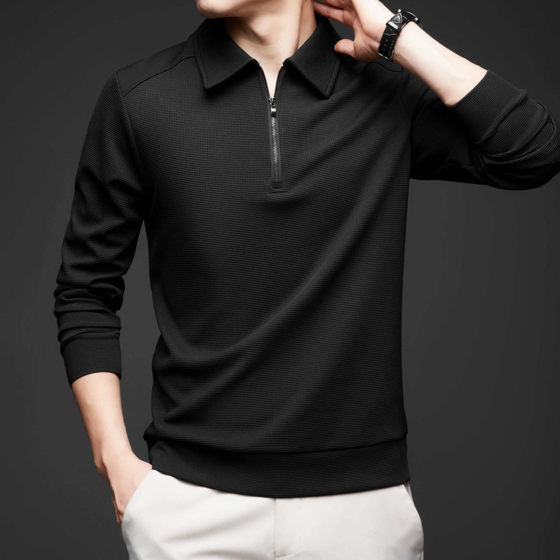 Easton Men’s Quarter Zip Pullover – Textured Stretch Knit Tailored Fit