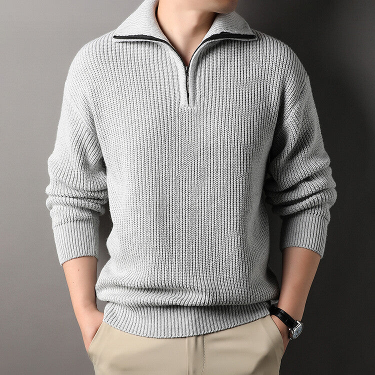 Jourdan Men’s Half Zip Sweater – Thick Ribbed Knit Pullover