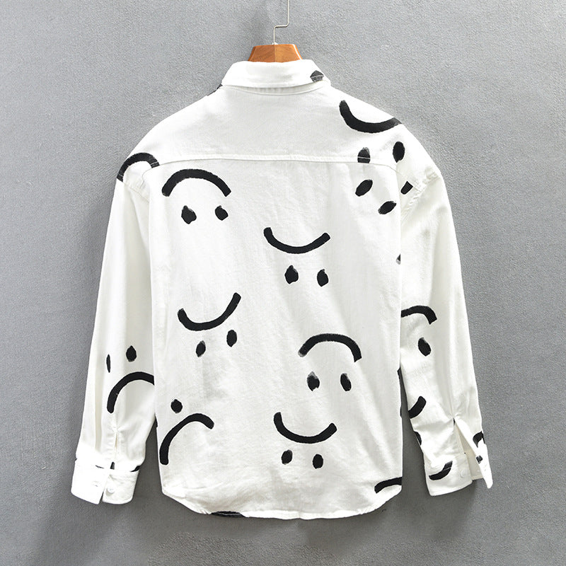 Soriano Men’s Long Sleeve Shirt – Soft Cotton Tee with Abstract Smiley Print