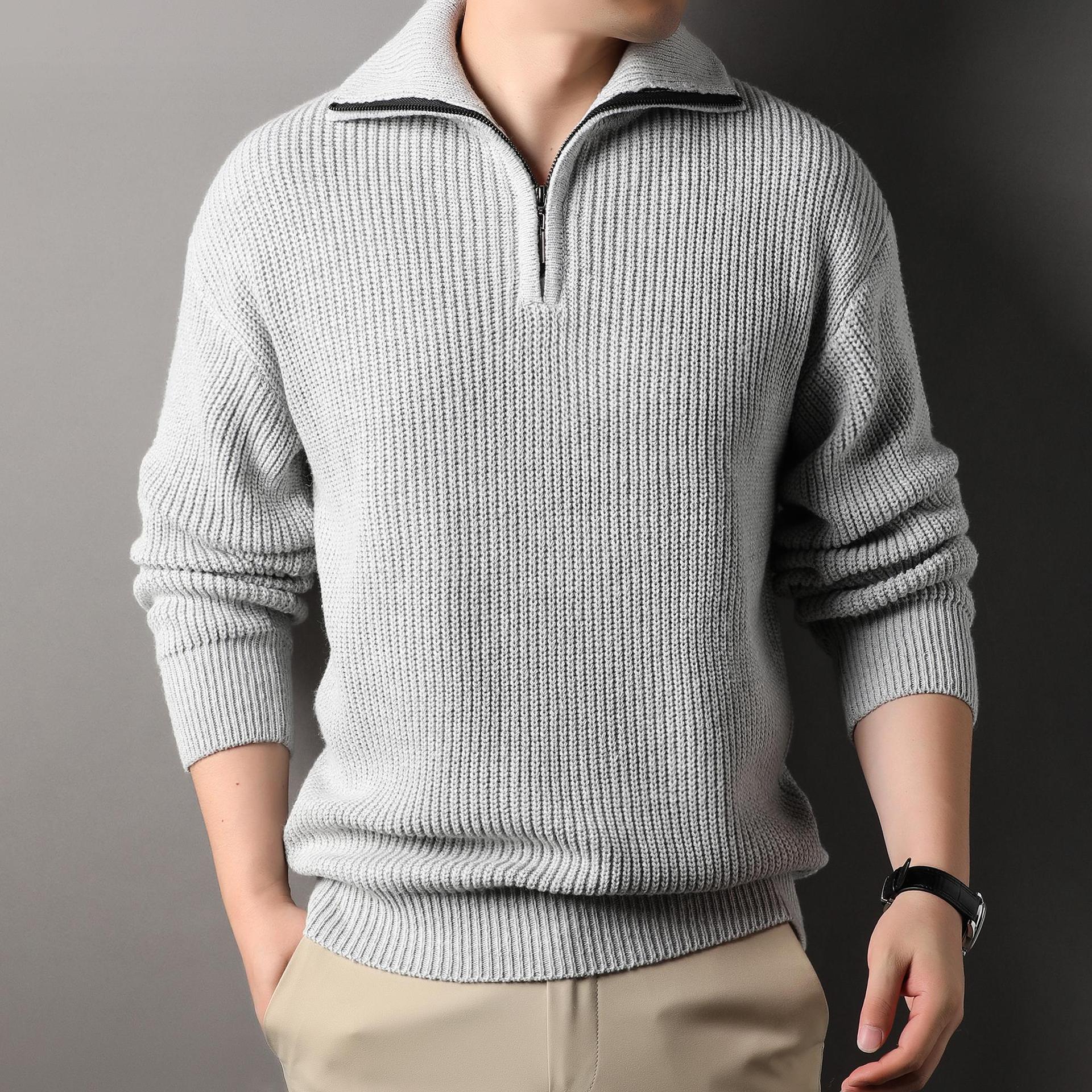 Jourdan Men’s Half Zip Sweater – Thick Ribbed Knit Pullover
