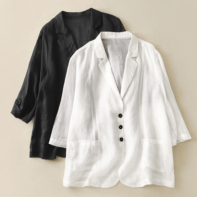 Mia Women’s Linen Blazer – Lightweight 3-Button Jacket with Front Open Pockets