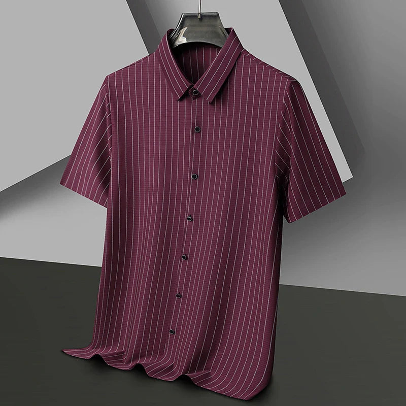 Felix Pinstripe Button-Up – Short-Sleeve Shirt in Wrinkle‑Resistant Stretch Fabric