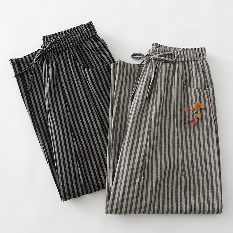 Nina Striped Wide Leg Linen Pants – Lightweight Cotton Blend with Flowing Fit for Summer
