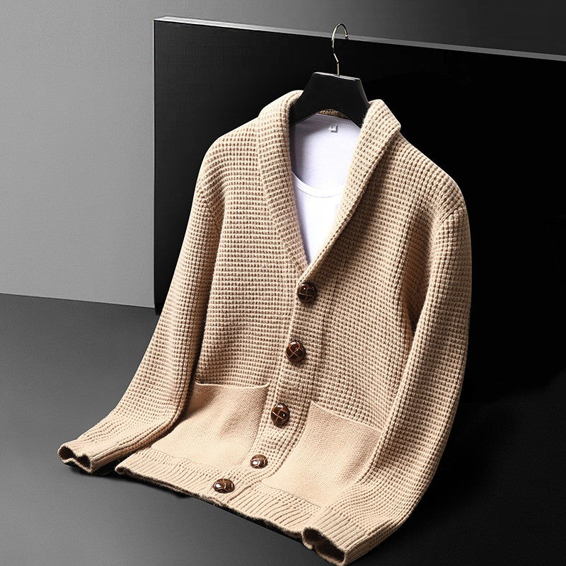 Matthew Men’s Waffle Knit Cardigan – Premium Knit Blend & Shawl Collar