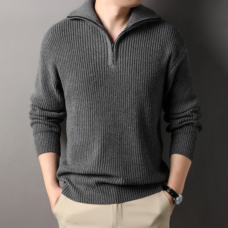 Jourdan Men’s Half Zip Sweater – Thick Ribbed Knit Pullover