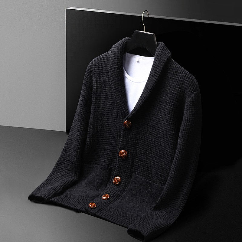 Matthew Men’s Waffle Knit Cardigan – Premium Knit Blend & Shawl Collar