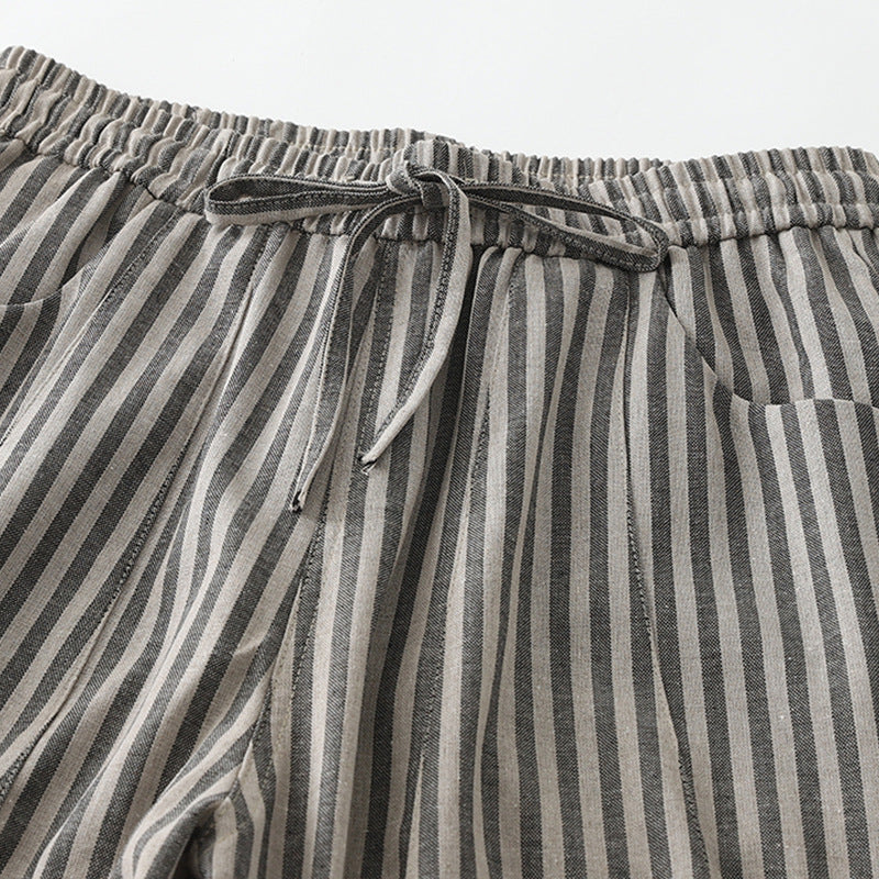 Nina Striped Wide Leg Linen Pants – Lightweight Cotton Blend with Flowing Fit for Summer