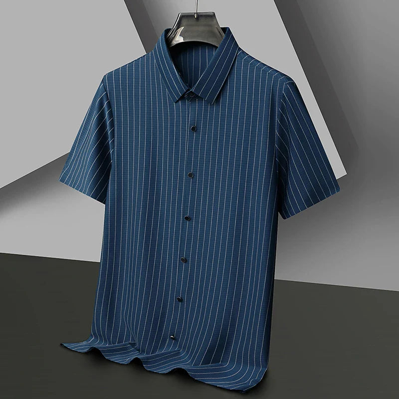 Felix Pinstripe Button-Up – Short-Sleeve Shirt in Wrinkle‑Resistant Stretch Fabric