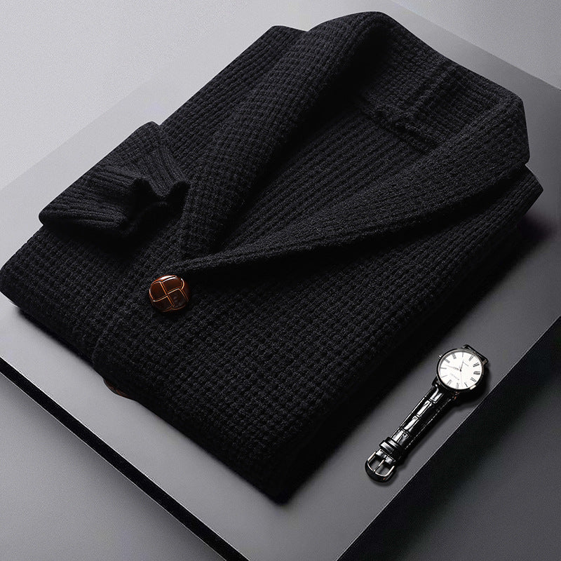 Matthew Men’s Waffle Knit Cardigan – Premium Knit Blend & Shawl Collar