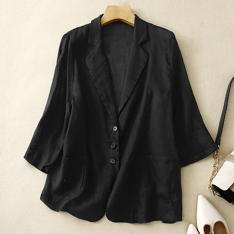 Mia Women’s Linen Blazer – Lightweight 3-Button Jacket with Front Open Pockets