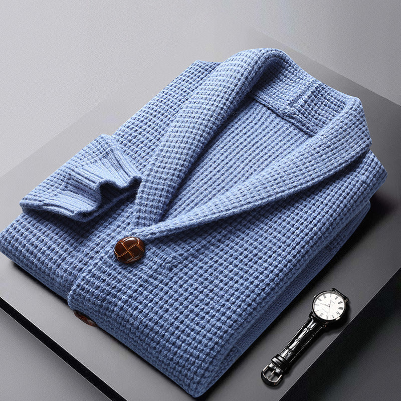 Matthew Men’s Waffle Knit Cardigan – Premium Knit Blend & Shawl Collar