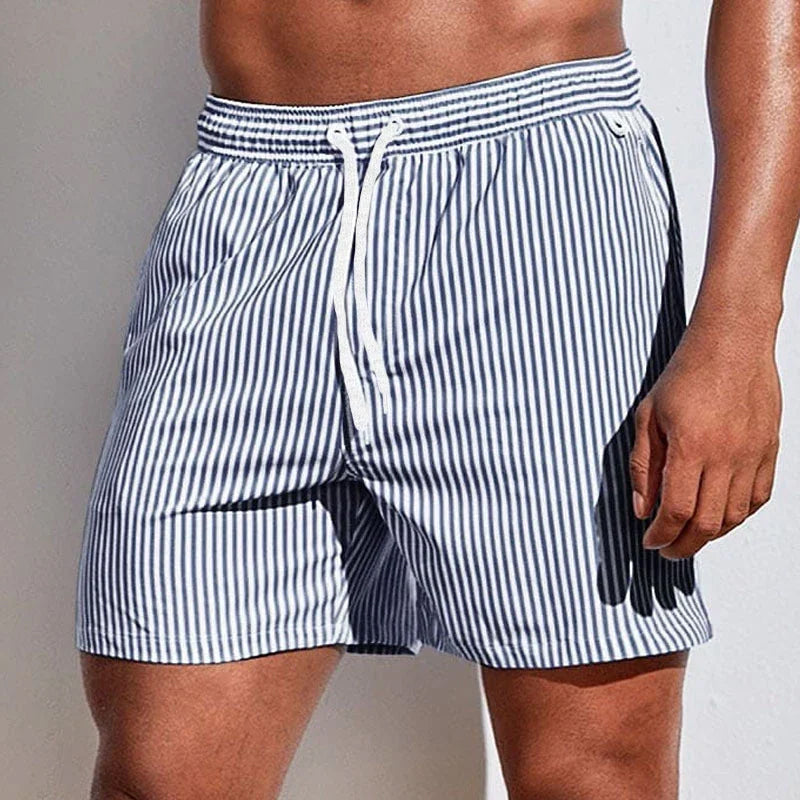 Malibu Quick-Dry Mens Swim Trunks – Lightweight Striped Design with Adjustable Drawstring 0