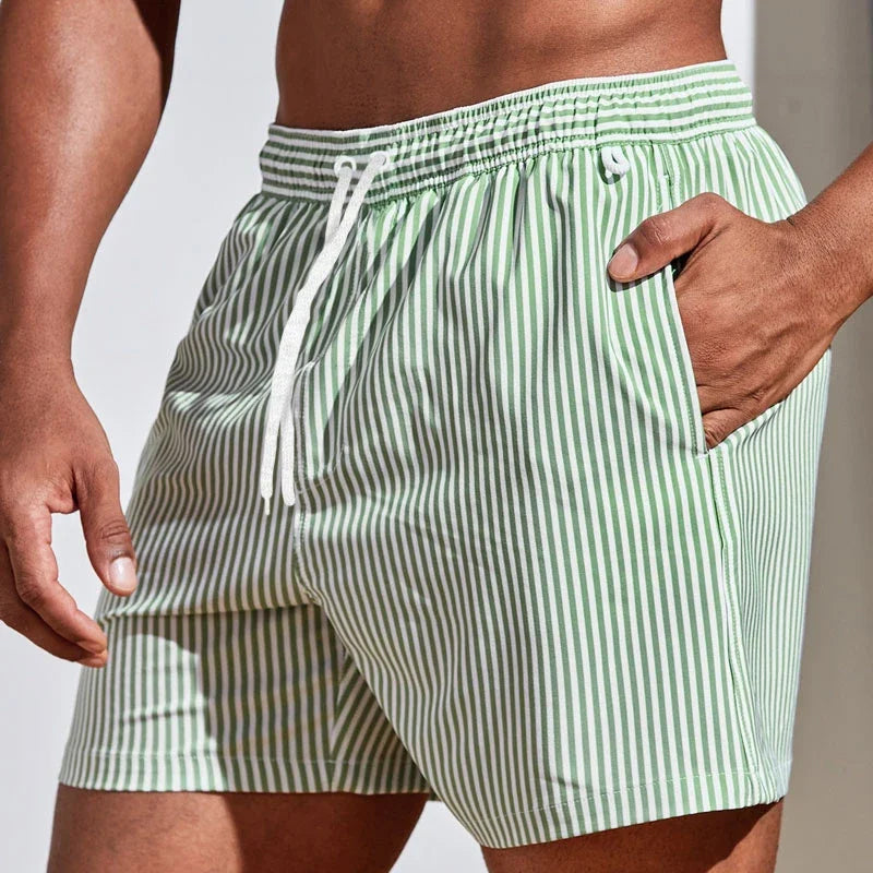 Malibu Quick-Dry Mens Swim Trunks – Lightweight Striped Design with Adjustable Drawstring 1