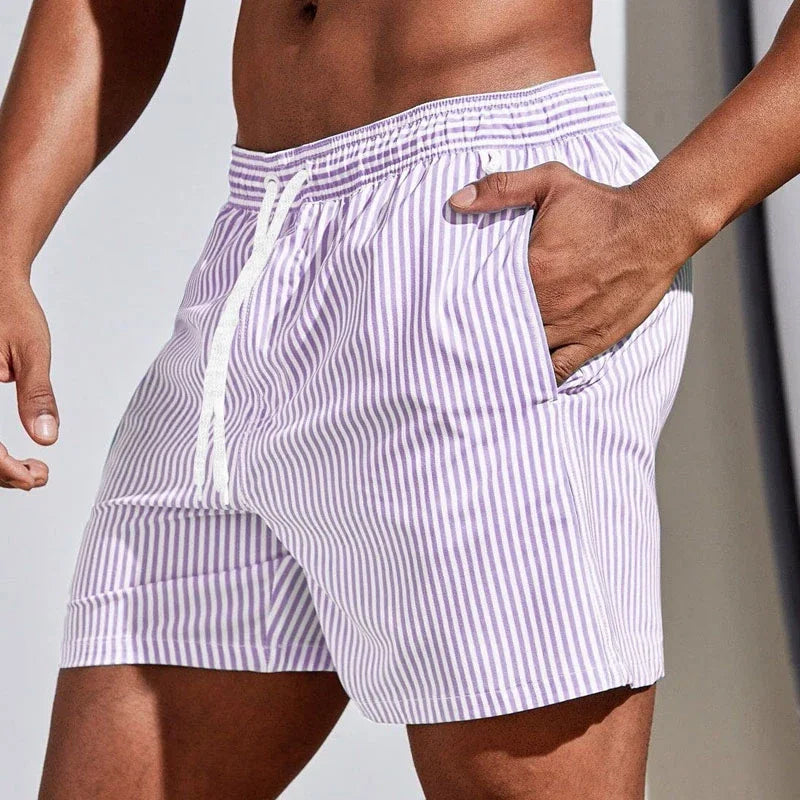 Malibu Quick-Dry Mens Swim Trunks – Lightweight Striped Design with Adjustable Drawstring 3