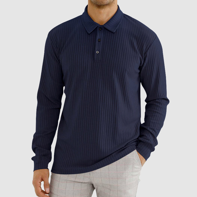 Martiano Ribbed Knit Polo Shirt – Soft Stretch Tailored Casual Pullover