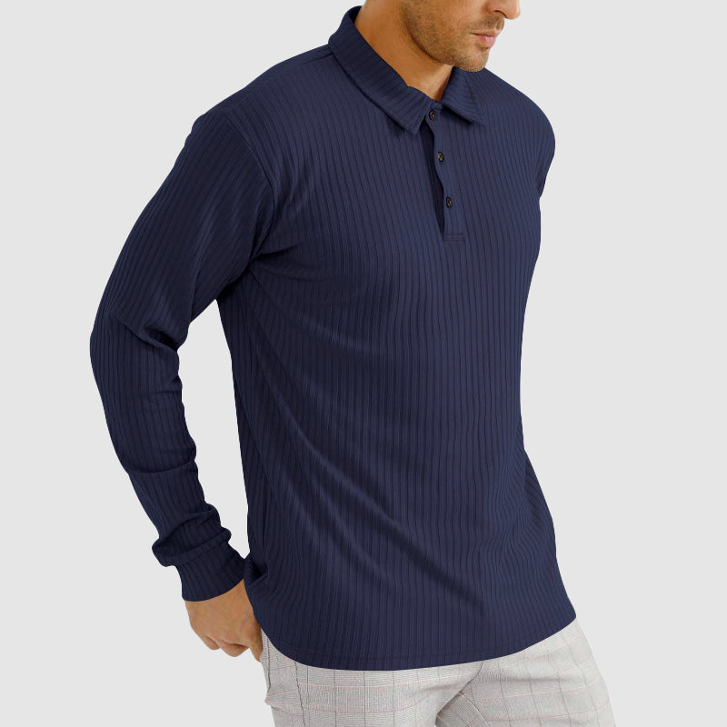 Martiano Ribbed Knit Polo Shirt – Soft Stretch Tailored Casual Pullover