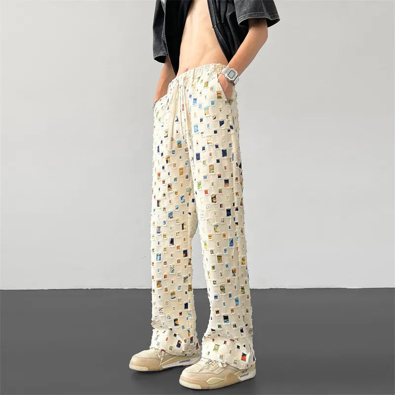 Metro Chic Straight Fit Trousers – Premium Cotton Blend with Unique Pattern 0