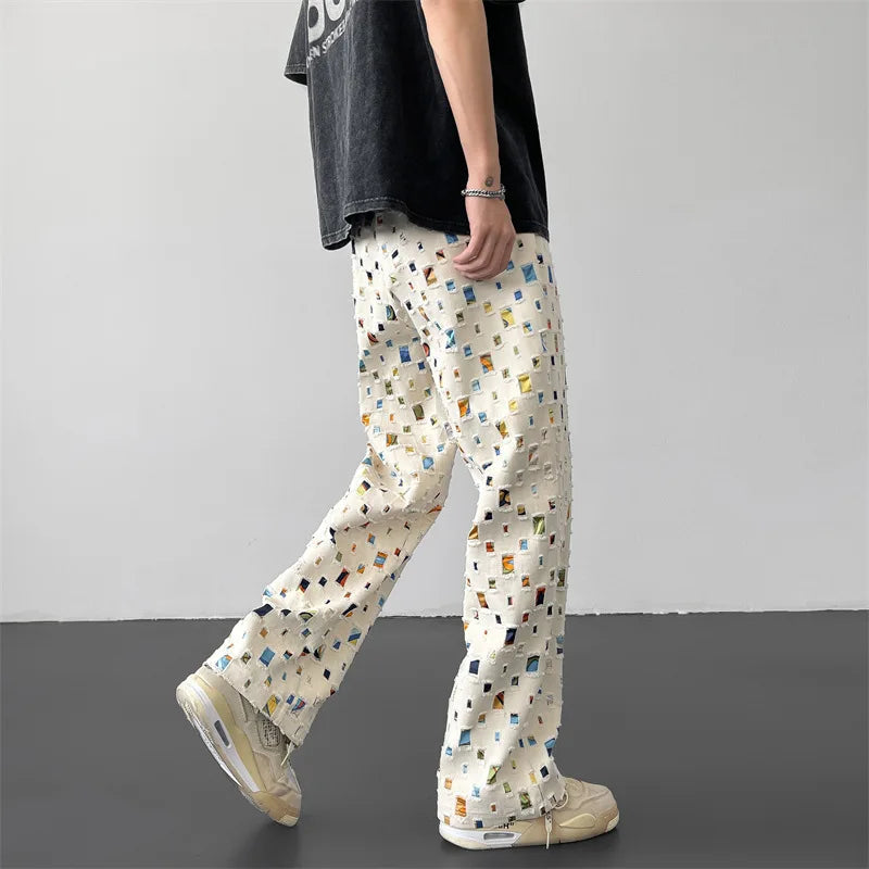 Metro Chic Straight Fit Trousers – Premium Cotton Blend with Unique Pattern 1