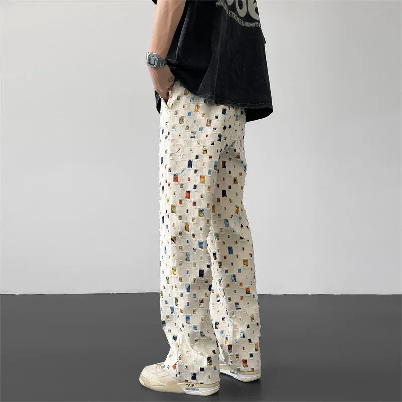Metro Chic Straight Fit Trousers – Premium Cotton Blend with Unique Pattern 3