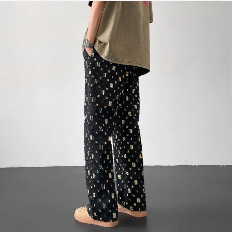 Metro Chic Straight Fit Trousers – Premium Cotton Blend with Unique Pattern 5