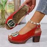 Miami Luxe Slingback Block Heel Sandals – Glossy Patent Leather with Croc Buckle Accent 4