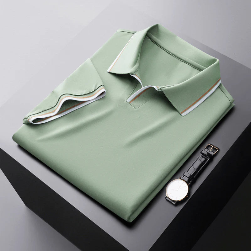 Milan Tailored Mens Polo Shirt – Luxurious Mulberry Silk Blend with Classic V-Neck 1