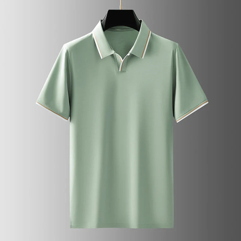 Milan Tailored Mens Polo Shirt – Luxurious Mulberry Silk Blend with Classic V-Neck 2