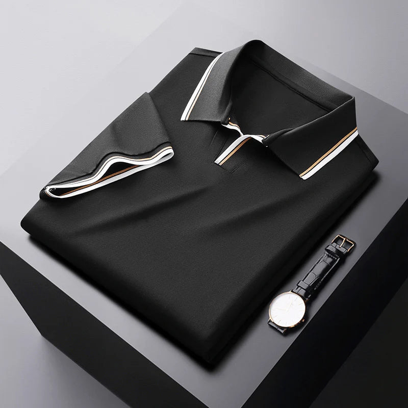 Milan Tailored Mens Polo Shirt – Luxurious Mulberry Silk Blend with Classic V-Neck 7