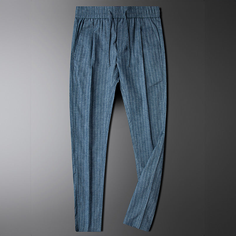 Renzo Linen Pants – Men’s Straight Leg Trousers with Elastic Waistband