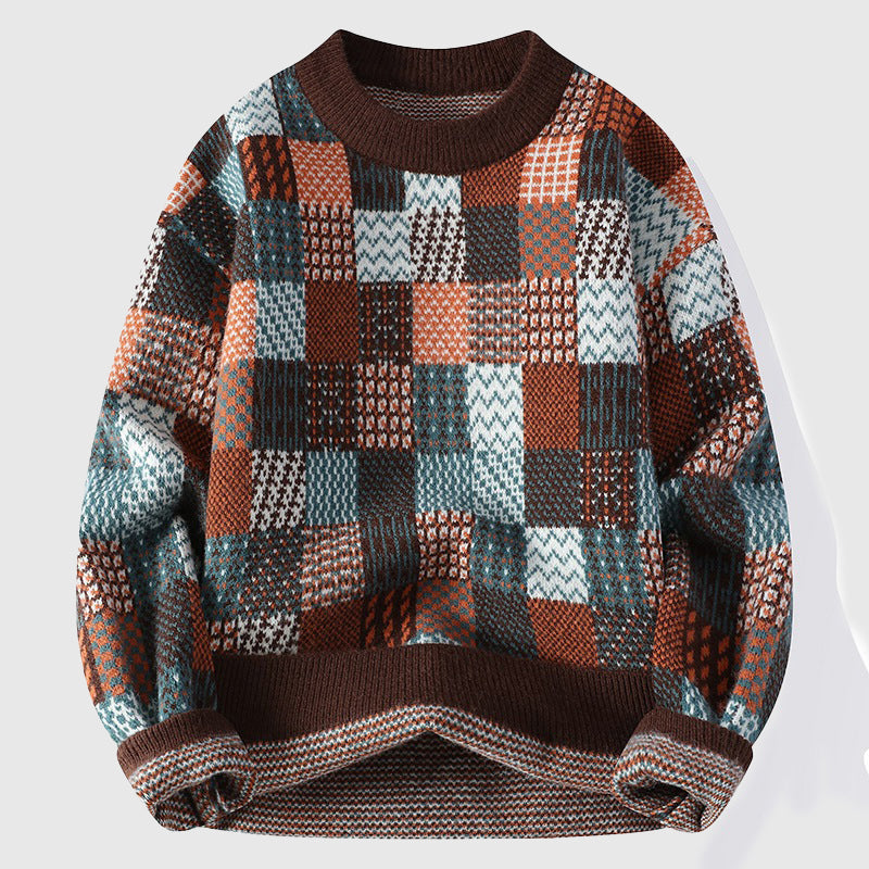 Marlowe Women’s Chunky Knit Sweater – Multicolor Patchwork Texture