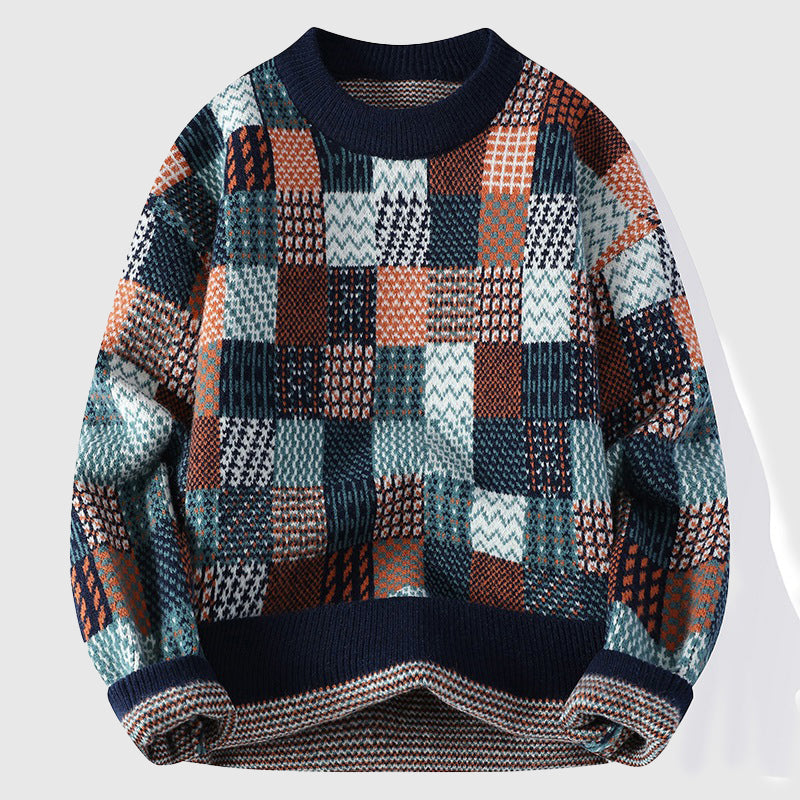 Marlowe Women’s Chunky Knit Sweater – Multicolor Patchwork Texture