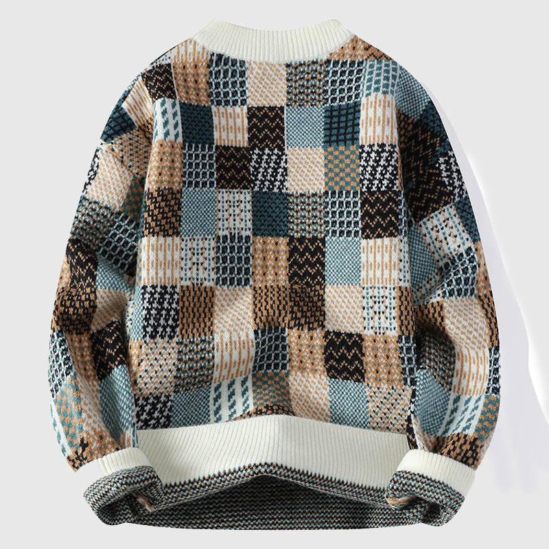 Marlowe Women’s Chunky Knit Sweater – Multicolor Patchwork Texture