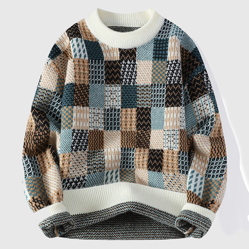Marlowe Women’s Chunky Knit Sweater – Multicolor Patchwork Texture