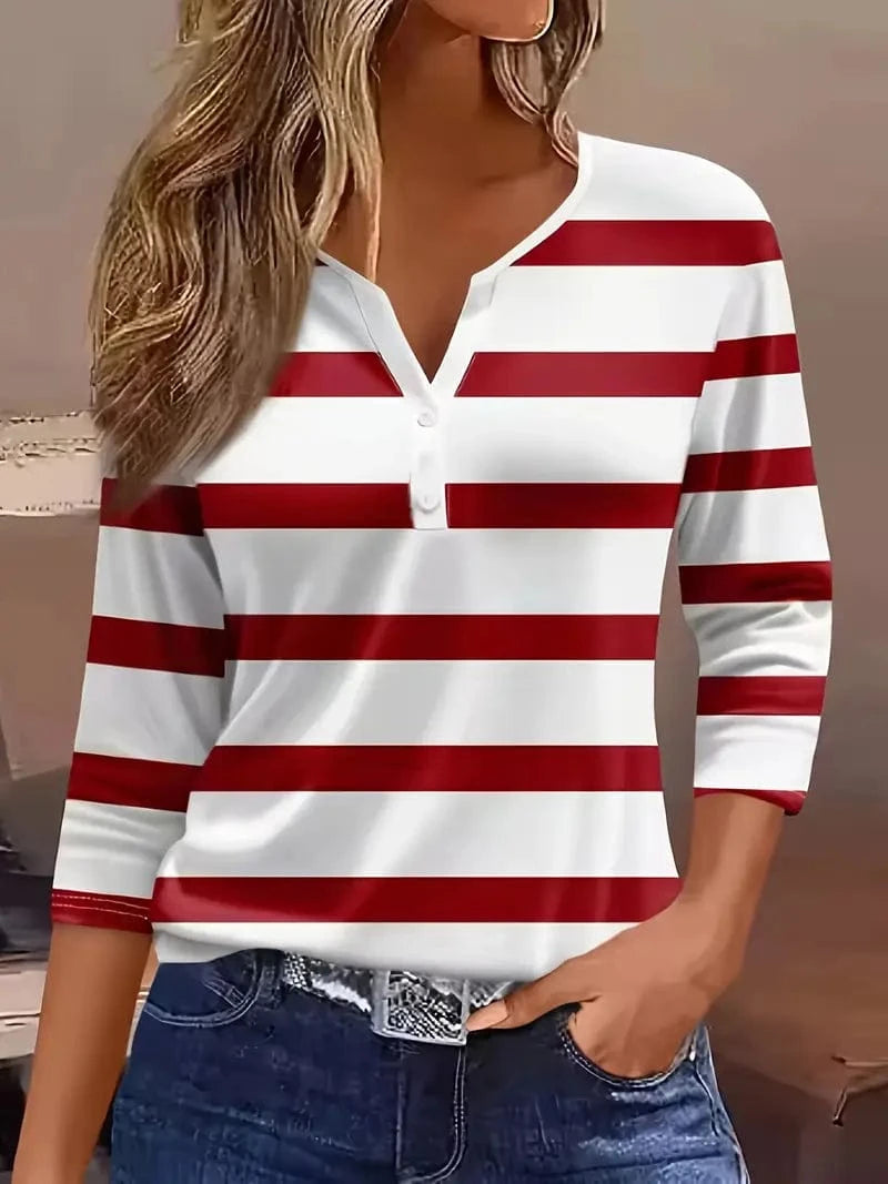 Nautical Striped Women's Top – Soft Cotton Blouse with Petal Sleeves for Effortless Style 0