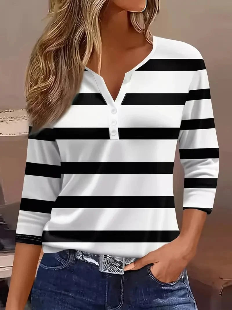Nautical Striped Women's Top – Soft Cotton Blouse with Petal Sleeves for Effortless Style 2