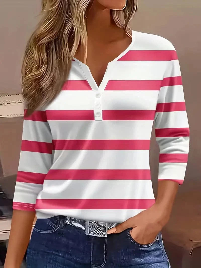 Nautical Striped Women's Top – Soft Cotton Blouse with Petal Sleeves for Effortless Style 5