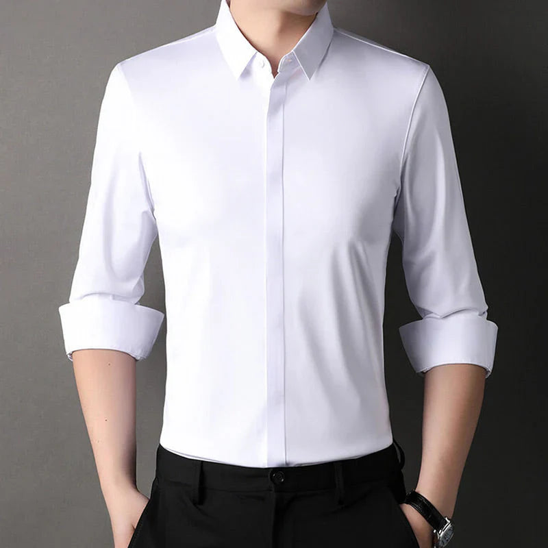 New York Modern Stretch White Dress Shirt – Wrinkle-Resistant & Breathable Fit 0