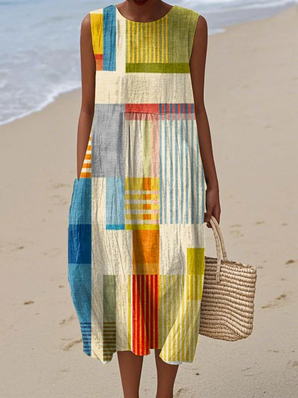 Nina Sleeveless Summer Dress – Lightweight Fabric with Abstract Print & Relaxed Fit 0