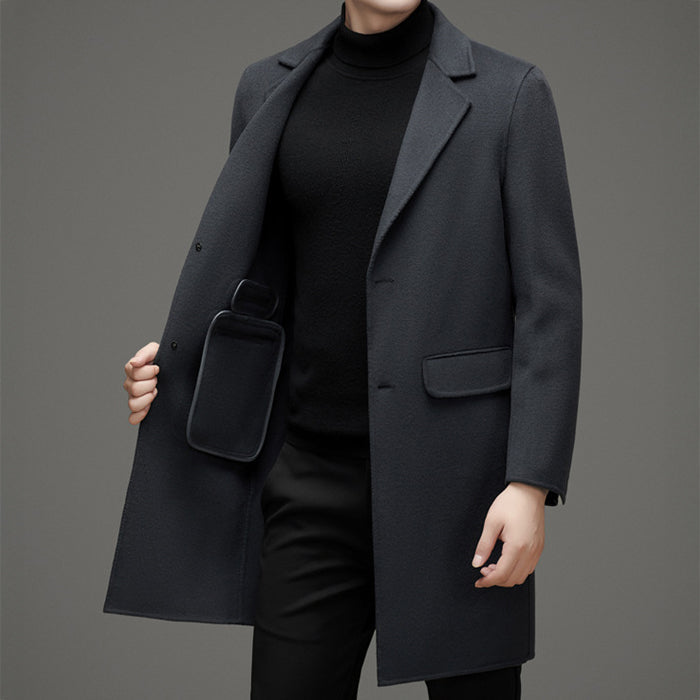 Adrien Men’s Wool Blend Overcoat – Tailored Slim Fit Coat with Peak Lapel Design