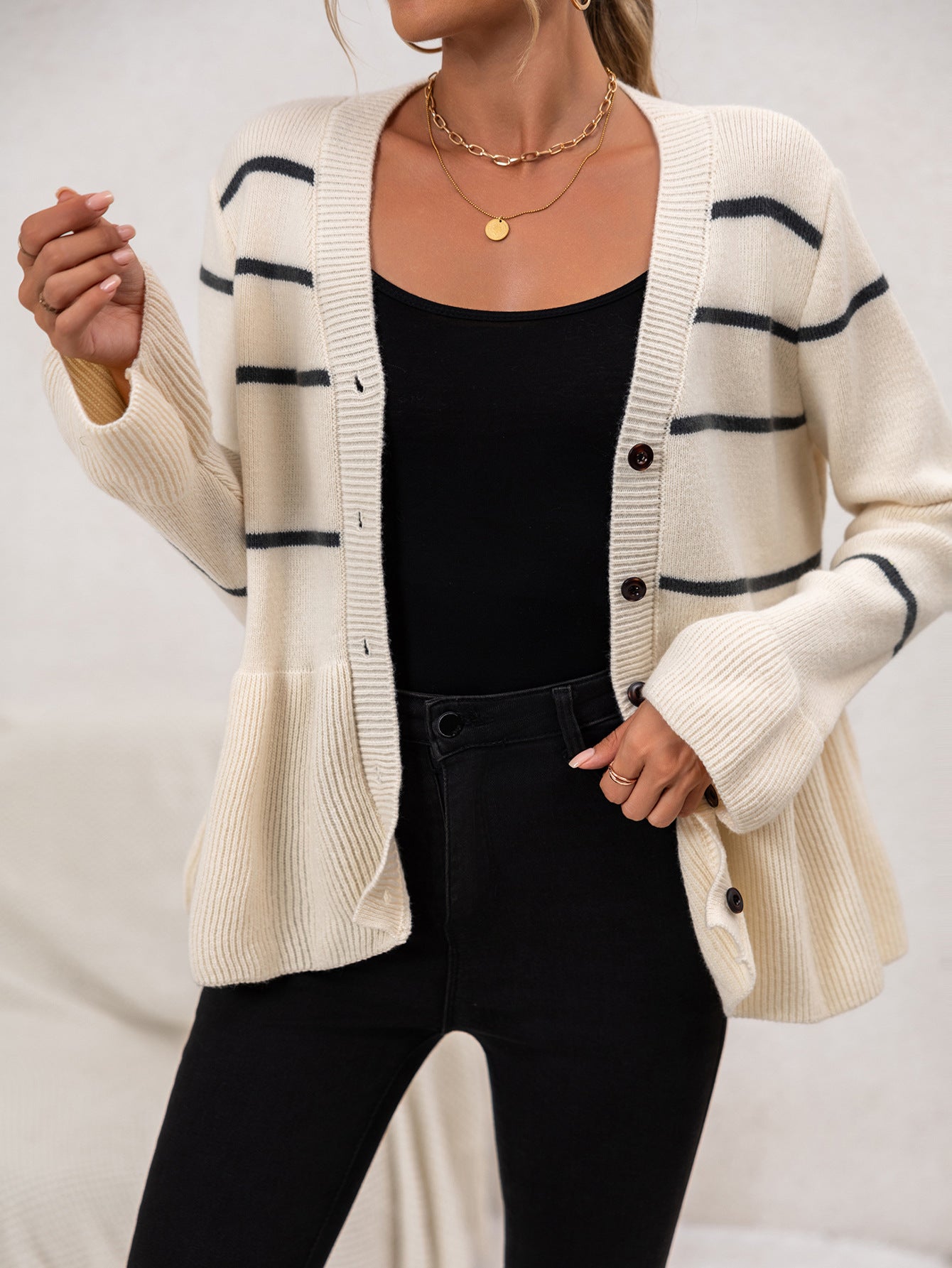 Mohaira Women’s Cardigan – Striped Knit Button-Up Cardigan
