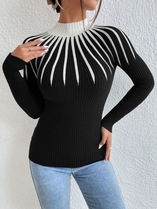 Alona Women’s Sweater – Ribbed Knit High Neck Slim Fit Pullover