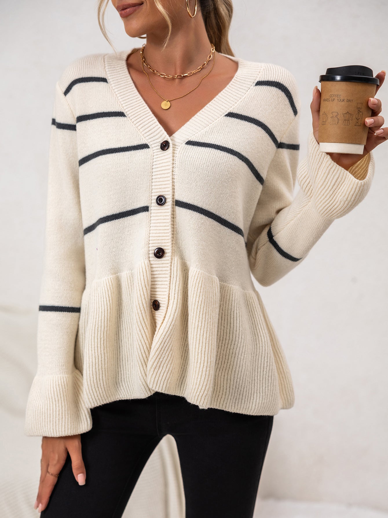 Mohaira Women’s Cardigan – Striped Knit Button-Up Cardigan