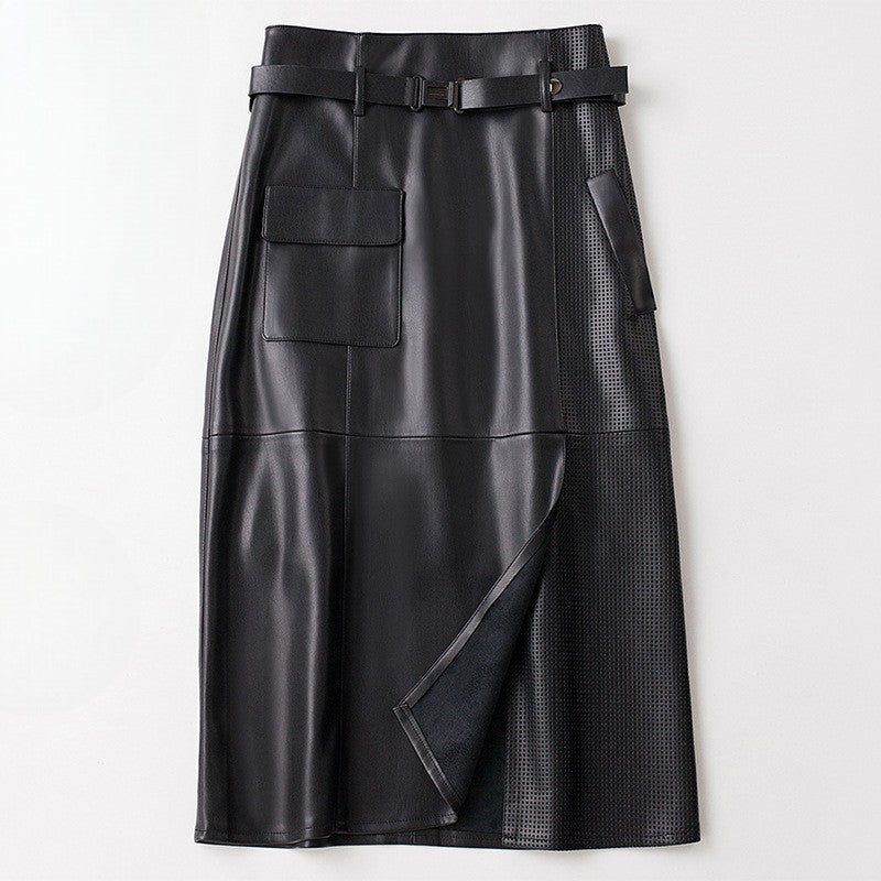 Maui Women's Leather Skirt – High-Waist Asymmetrical Leather Pencil Skirt