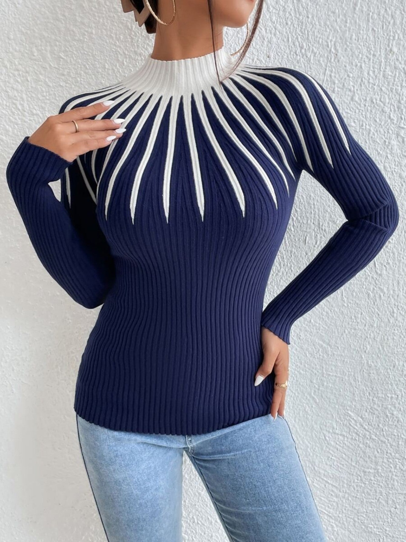 Alona Women’s Sweater – Ribbed Knit High Neck Slim Fit Pullover