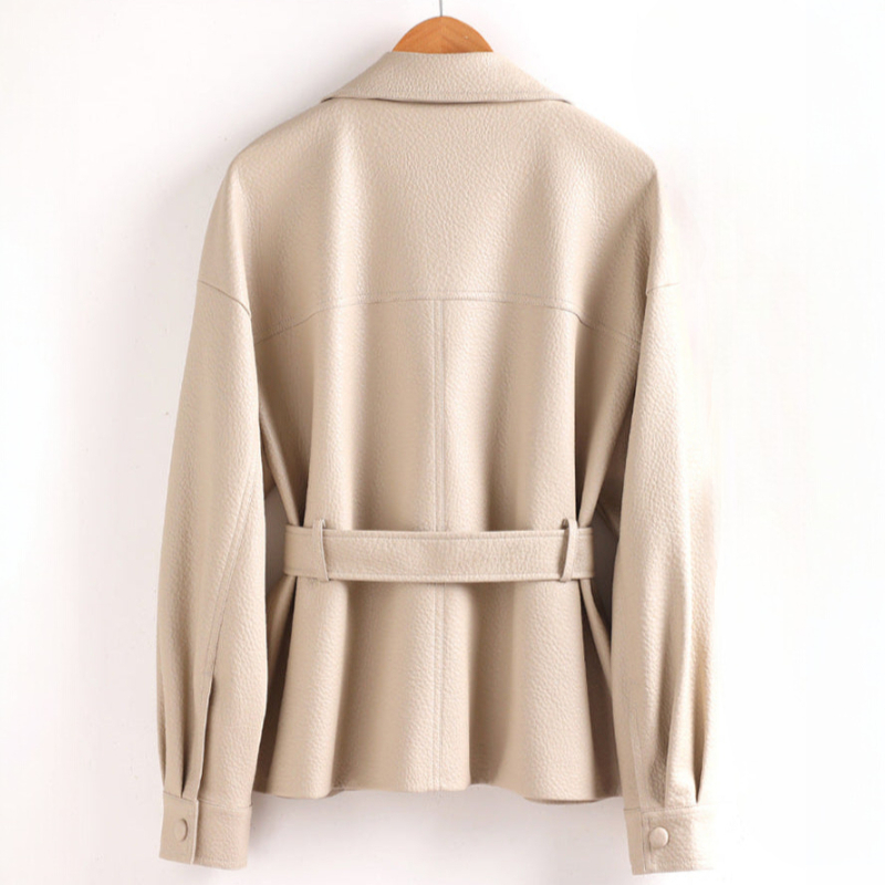 Bea Women’s Sheepskin Leather Jacket – Retro Belted Outerwear